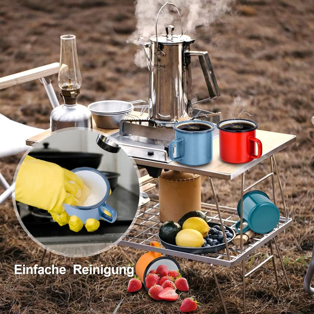 Emaille Tassen Set 6er-Set, 350ml, Farbenfroh für Camping & Zuhause