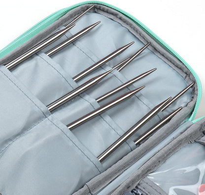Edelstahl Rundstricknadel Set 9 Stück 80cm Etui Häkelzubehör 2,5-10mm für Anfänger & Erwachsene
