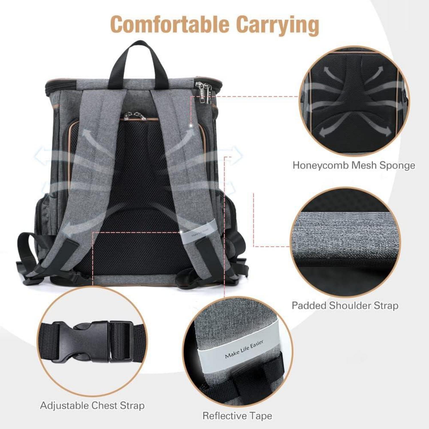 Lekesky Erweiterbarer Haustier Rucksack Katze Hund Grau M 25x32x38cm