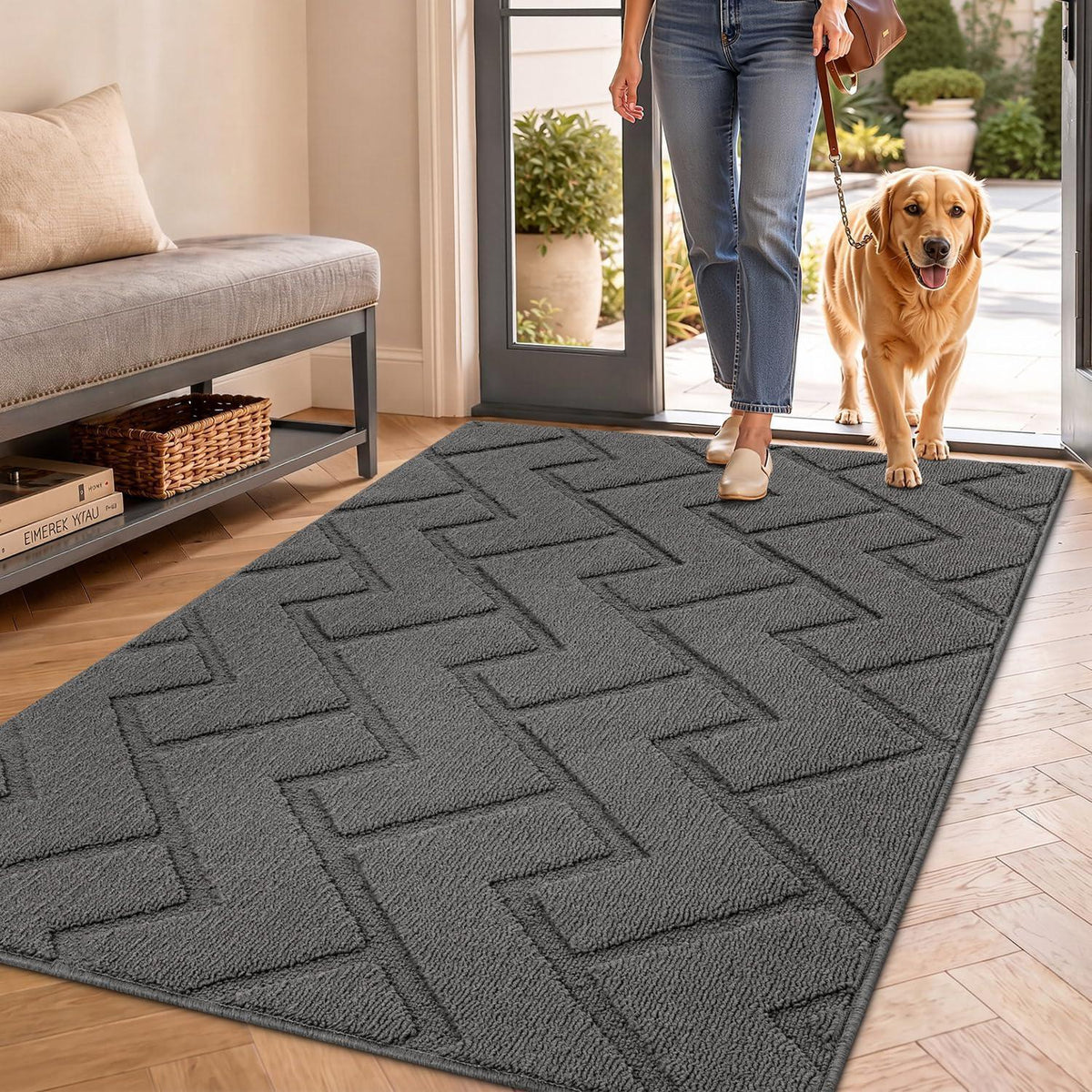 Fußmatte Grau 90x150cm - Waschbare Schmutzfangmatte für Innen & Außen