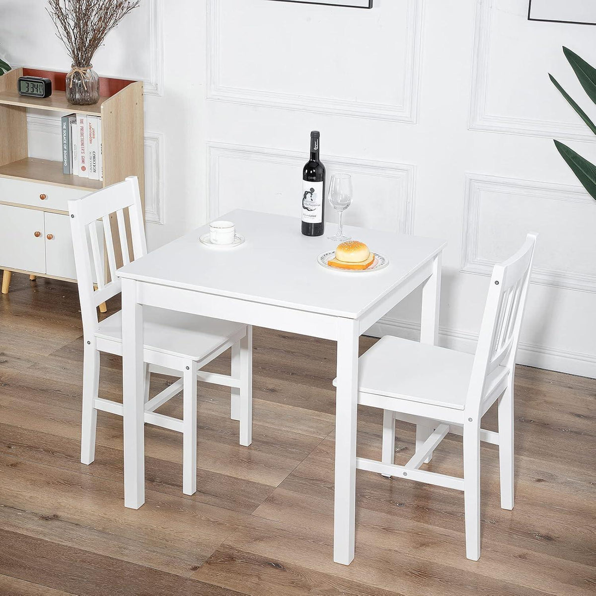 Holz Esstisch Set 3-teilig Weiß – Kleiner Küchentisch mit Stühlen