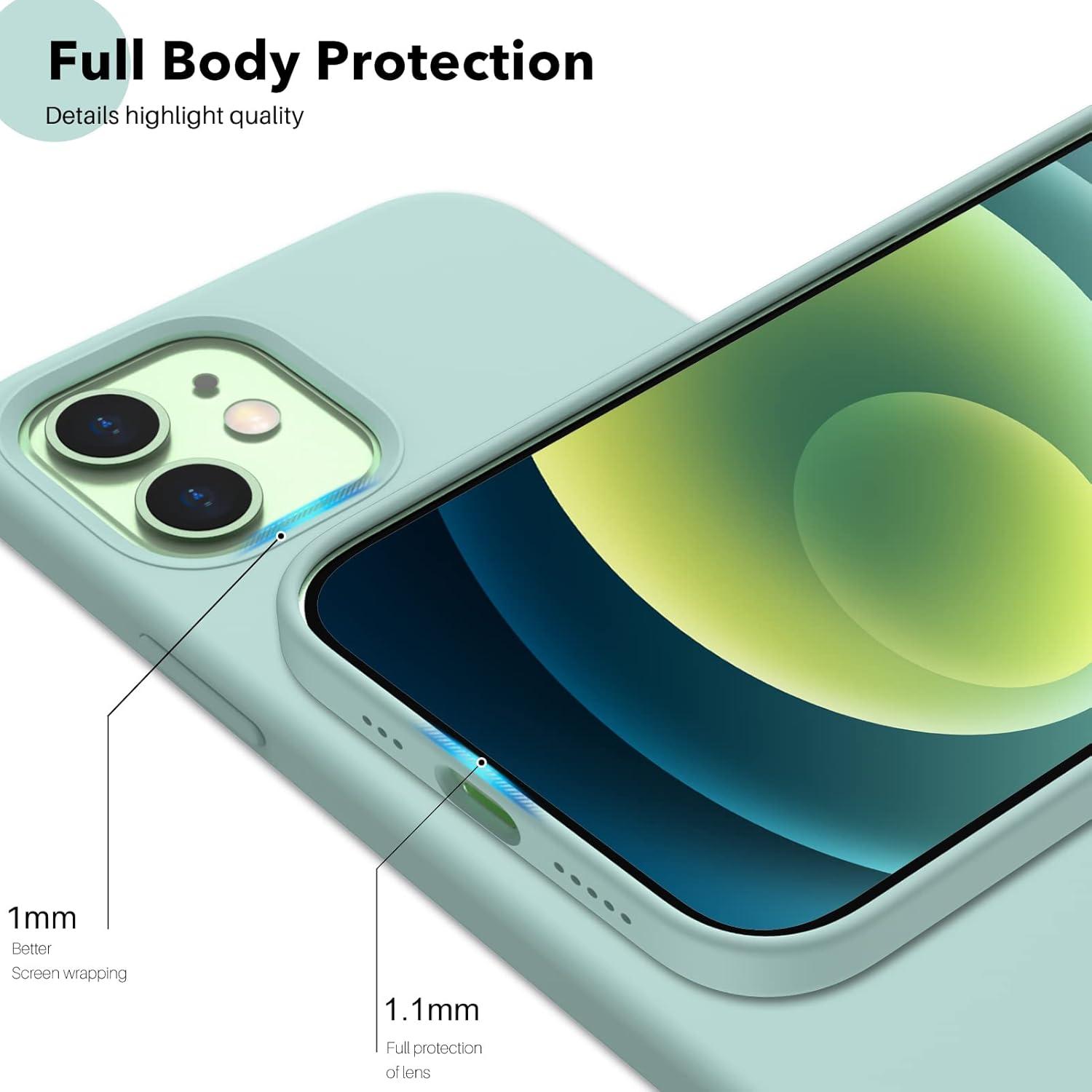 Silikon Hülle iPhone 12/12 Pro 6.1 Zoll Minzgrün Schutzhülle mit Glasfolie