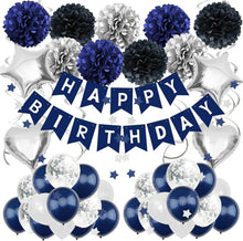 Marineblau Schwarz Silber Geburtstagsdeko Partydekoration Pompons