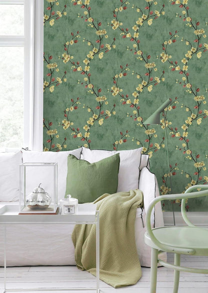 Selbstklebende Fototapete Blume Pflanzen Design Grün Retro 44cm x