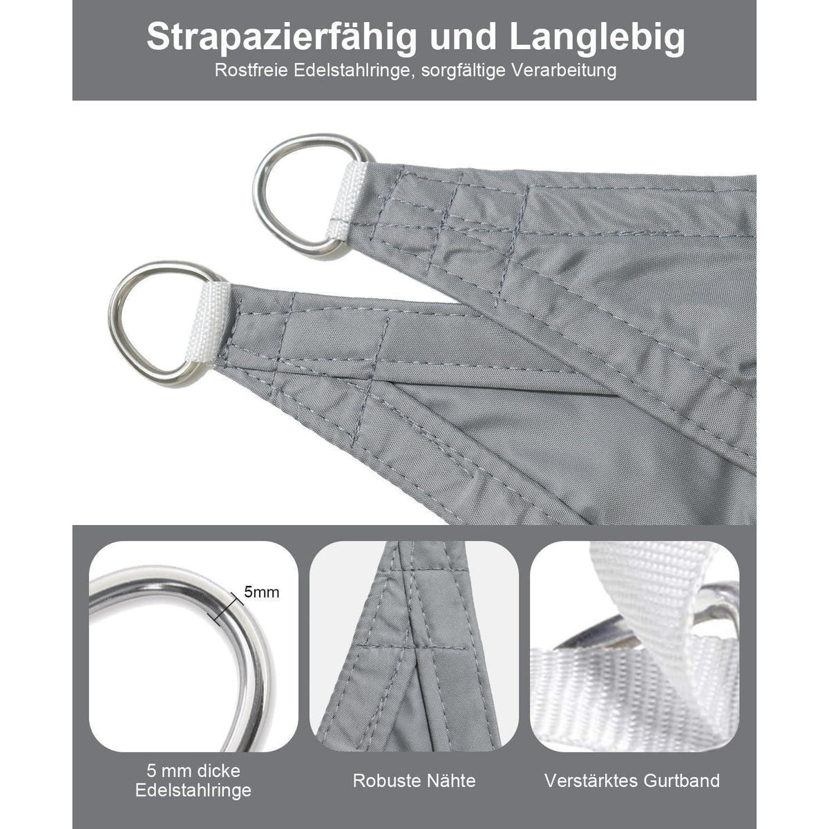 Wasserdichtes Sonnensegel Hellgrau 2.5x3.5m UV-Schutz PES Polyester