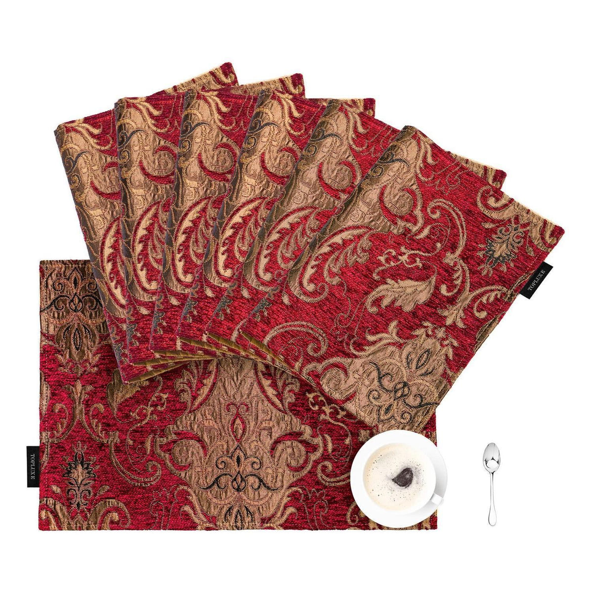 Platzsets 6er Set Jaquard, Abwaschbar, Burgund 30x45cm