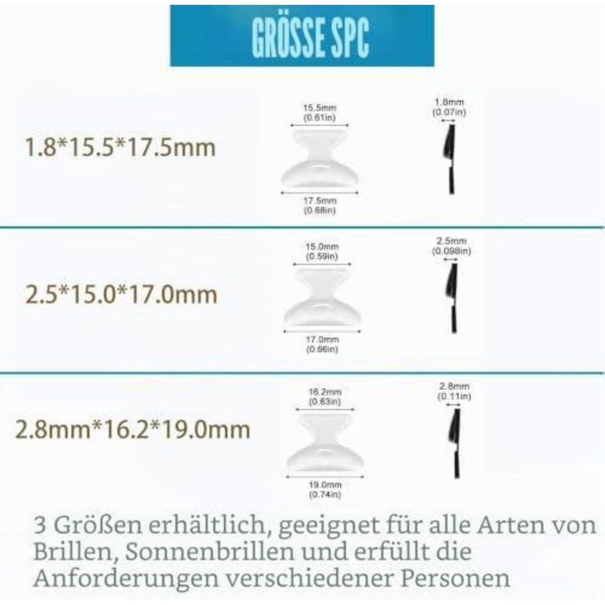 10x Silikon Nasenpads für Brillen – Schwarz 1.8mm