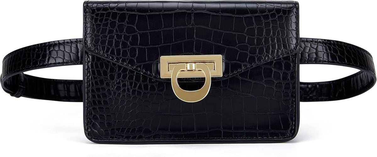 Gürteltasche Damen Bauchtasche Krokoprägung Leder Wasserdicht Schwarz