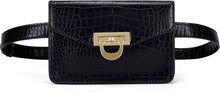 Gürteltasche Damen Bauchtasche Krokoprägung Leder Wasserdicht Schwarz