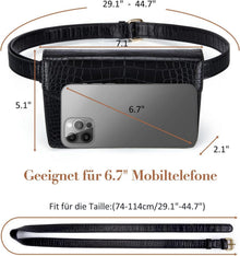 Damen Gürteltasche Krokoprägung Leder Hüfttasche Schwarz