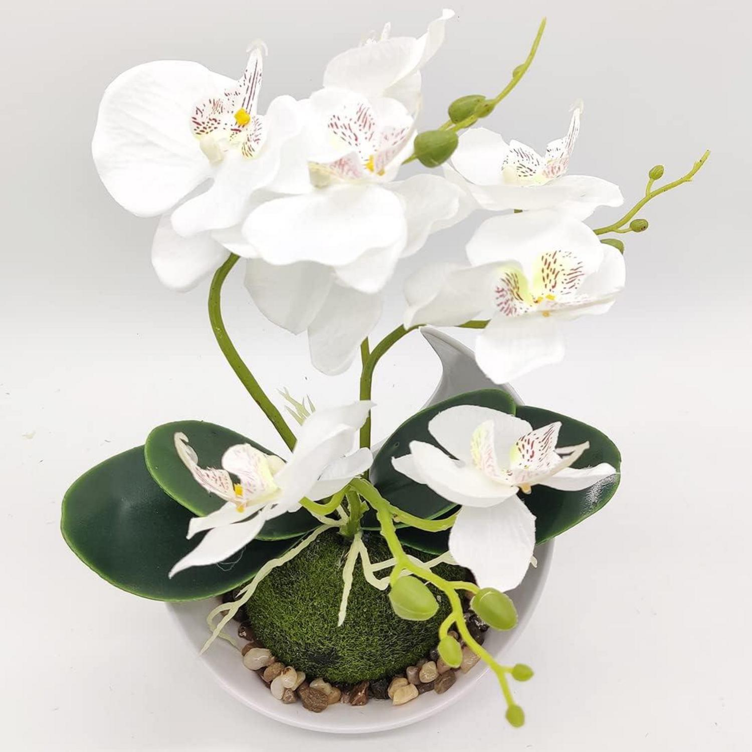 Künstliche Orchideenblüte mit weißem Topf für Zuhause Büro Hochzeit