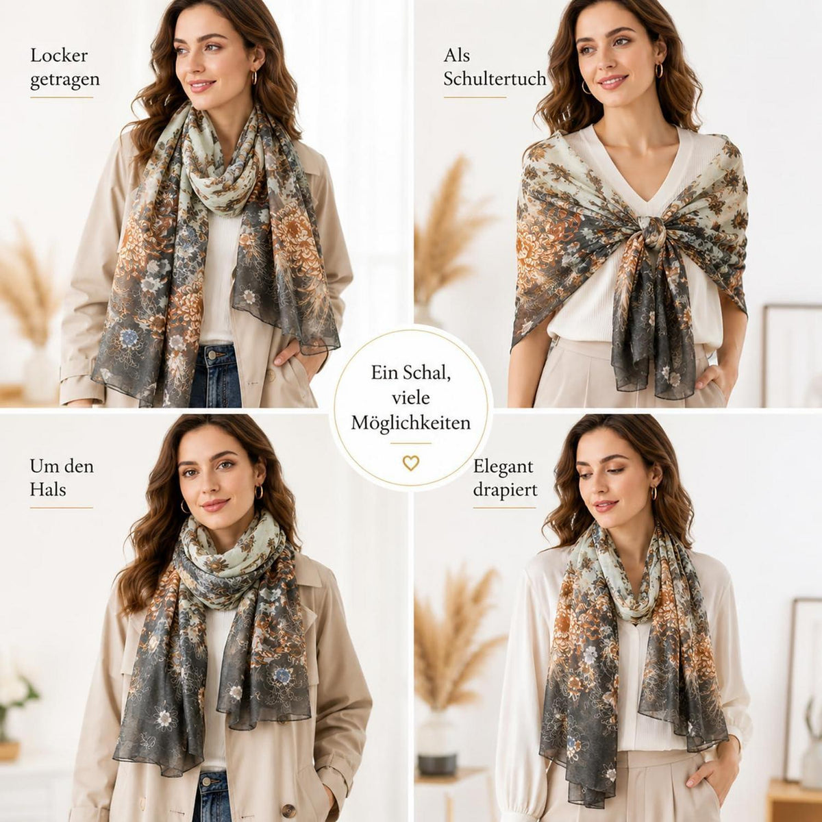 Damen Schal Oversize mit Fransen 180x90 cm Bunt