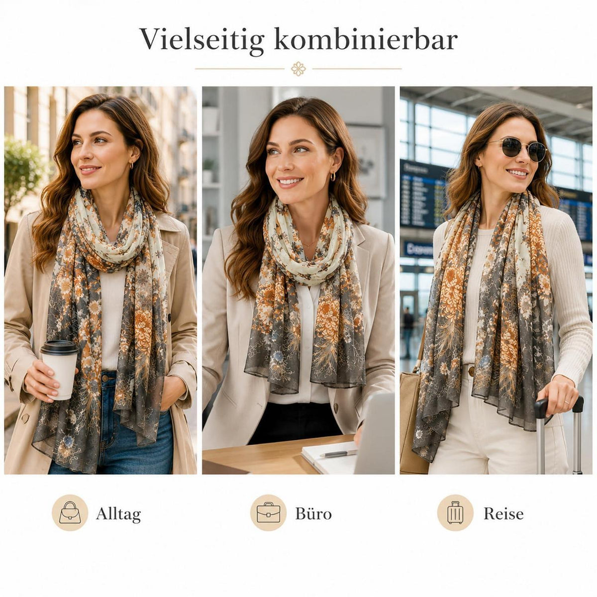 Damen Schal Oversize mit Fransen 180x90 cm Bunt