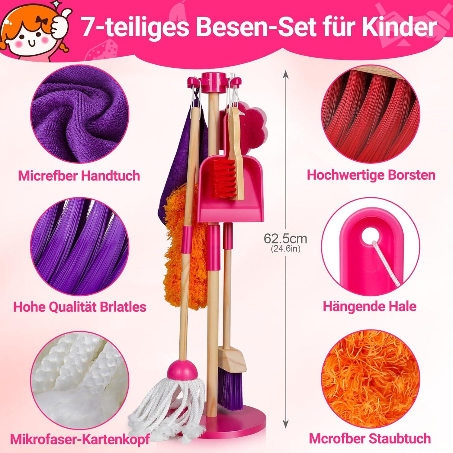 Kinder Putzset Besen Mop Spielzeug Geschenk Set 8-teilig ab 3 Jahren