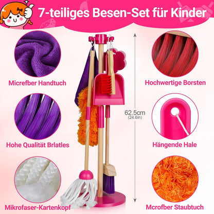 Kinder Putzset Besen Mop Spielzeug Geschenk Set 8-teilig ab 3 Jahren