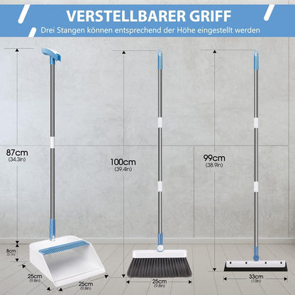 Aufrecht Besen Kehrschaufel Set Stiel Borsten 3-Schicht