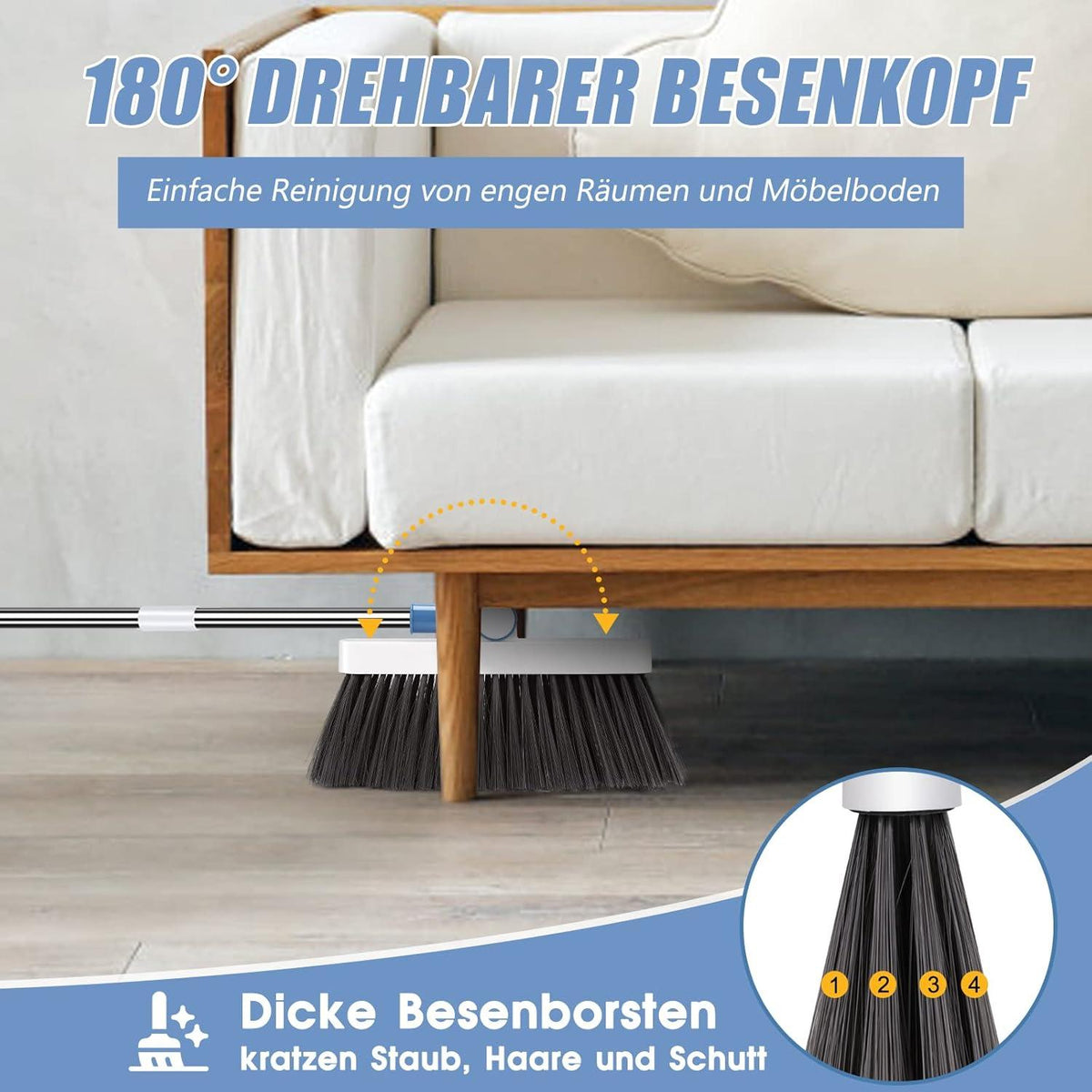 Besen Kehrschaufel Set Bodenschaber Kehrmaschine 3er Besen Set Lang