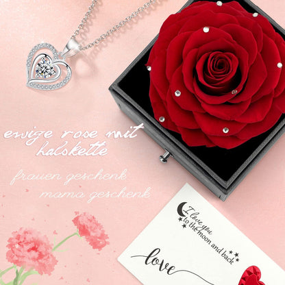 Ewige Rose Geschenkset Kristallrot 925 Silber Halskette