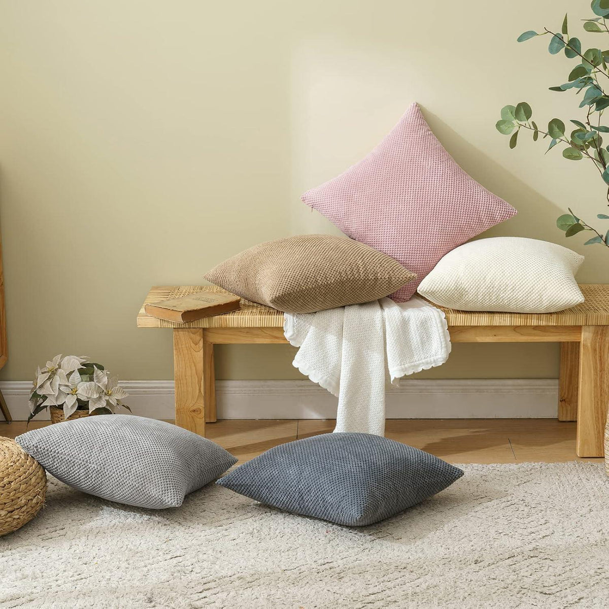 Rosa Kordsamt Kissenbezug 40x40cm 2er Set Dekorativ für Couch Sofa