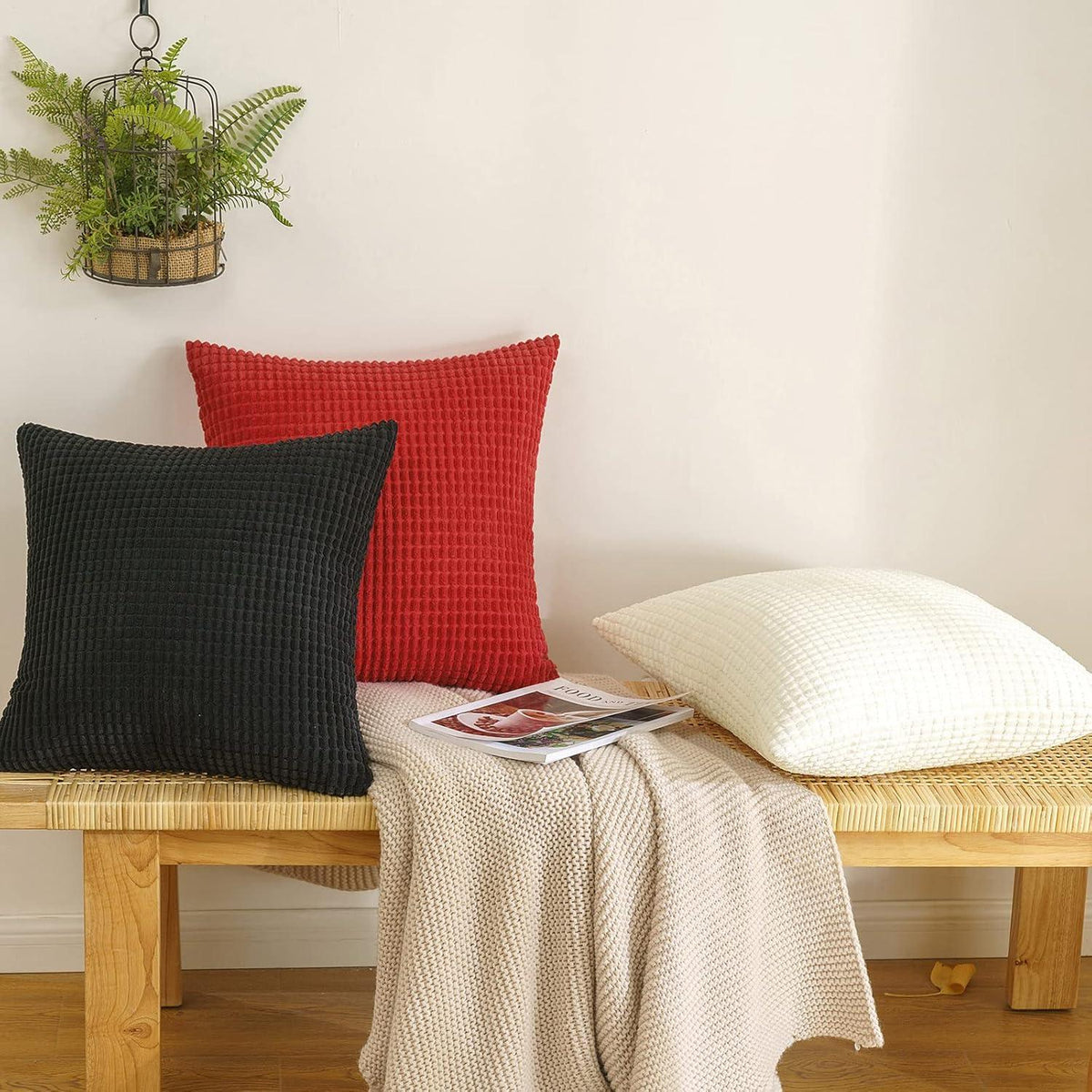 EMEMA Kordsamt Dekorative Kissenbezüge 2er Set 40x40 cm Schwarz