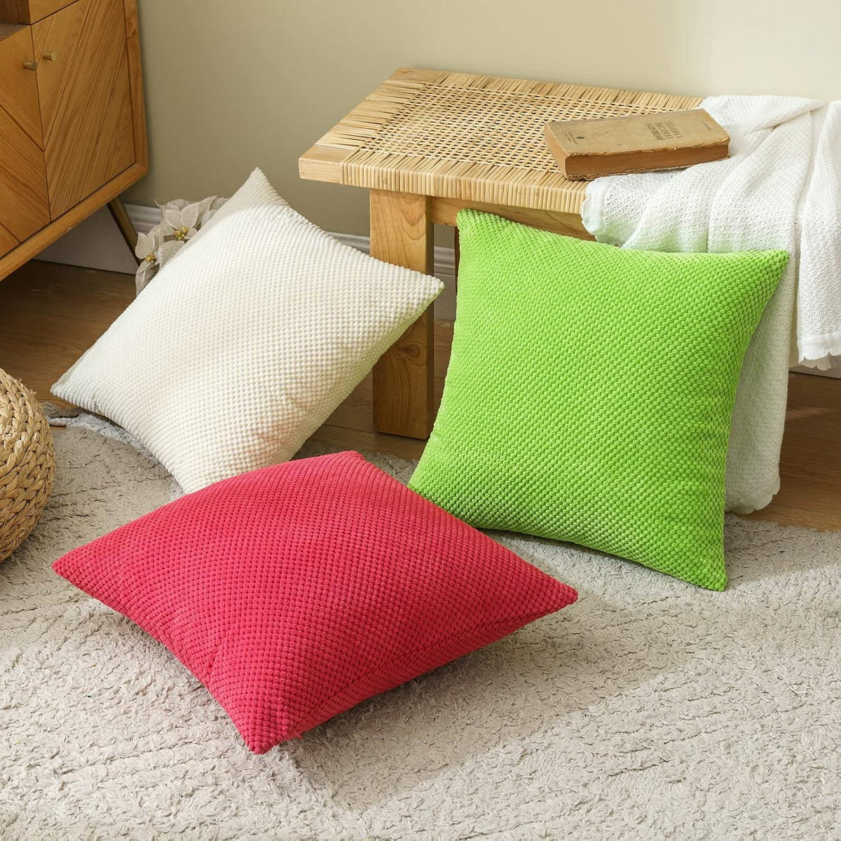 Kordsamt Kissenbezug 2er Set 40x40 cm Weiß Deko Couch Kissen