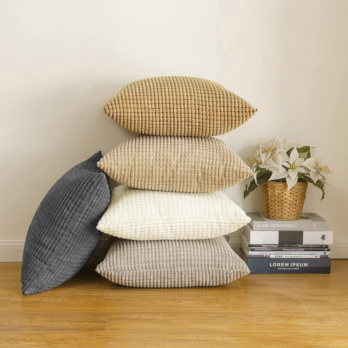 Kordsamt Kissenbezug 40x40 cm 2er Set Sandfarbe Deko Sofakissen