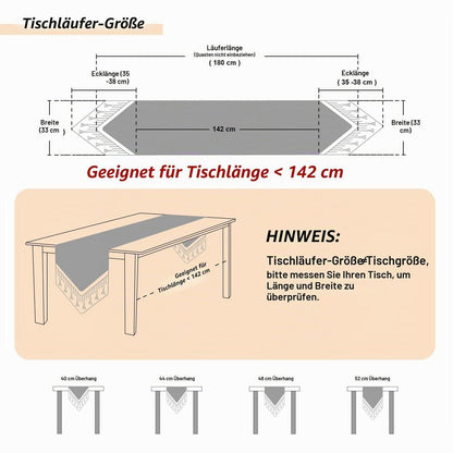 Tischläufer mit Quasten, Beige, 33x180cm – Jacquard Tischdeko