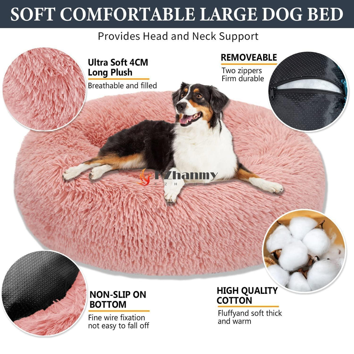Rundes Hundebett Flauschig Rosa - Weiches Donut Kissen für Hunde & Katzen