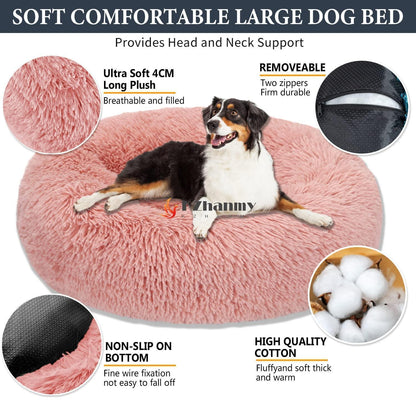 Rundes Hundebett Flauschig Rosa - Weiches Donut Kissen für Hunde & Katzen