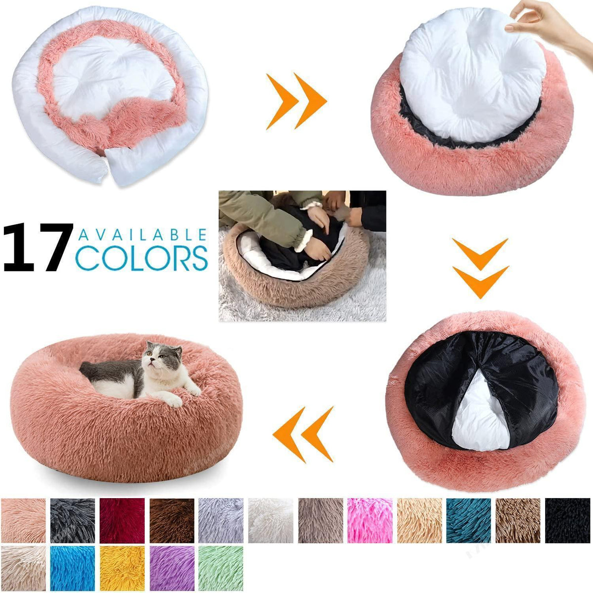 Rundes Hundebett Flauschig Rosa - Weiches Donut Kissen für Hunde & Katzen