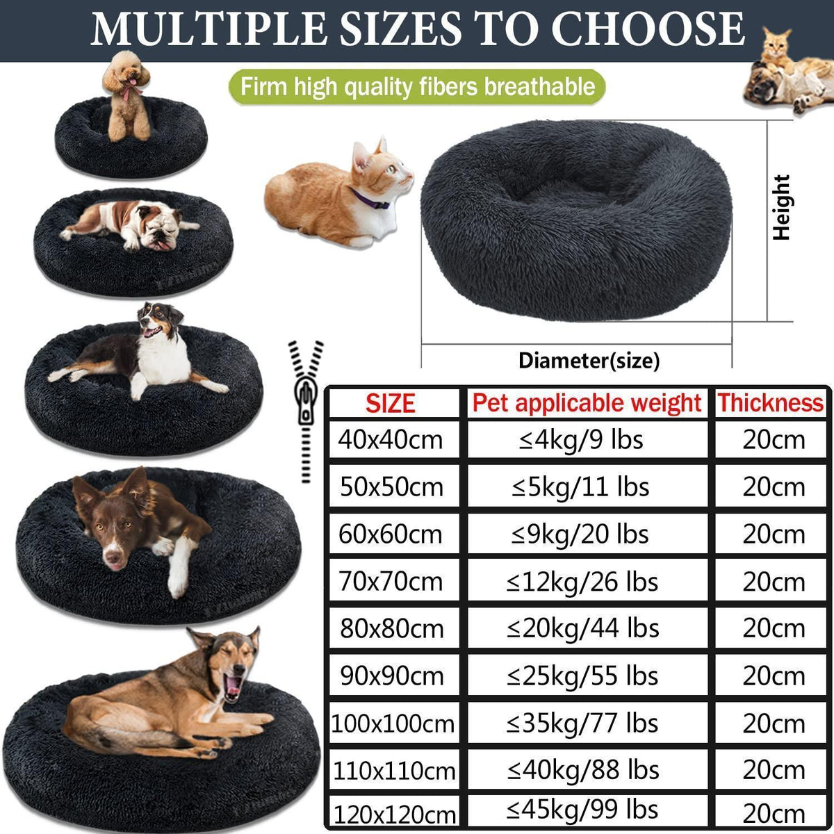 Rundes Hundebett Flauschig Grau 70cm - Kuscheliges Hunde Sofa