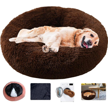 Rundes Hundebett Donut – Flauschig, Weich & Waschbar – Dunkelbraun 2XL