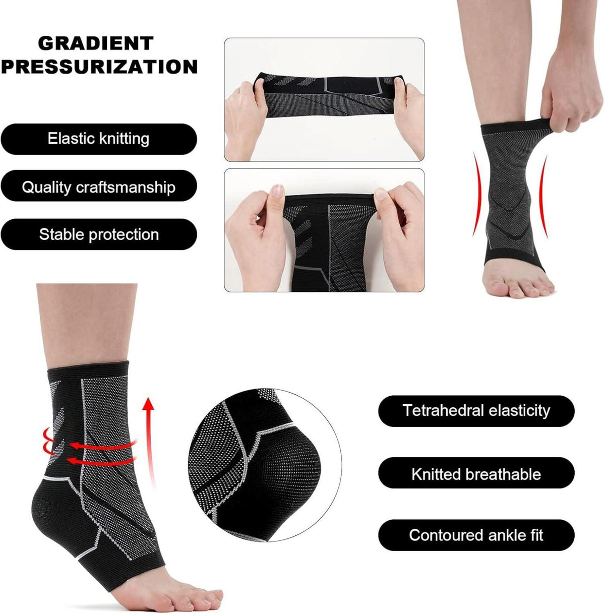 Sportknöchelbandagen 2er Pack Schwarz für Plantarfasziitis