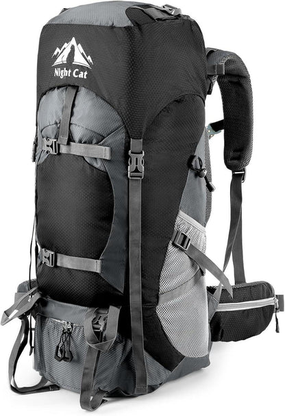 Night Cat Trekkingrucksack 70L Schwarz Atmungsaktiv für Camping