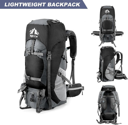 Night Cat Trekkingrucksack 70L Schwarz Atmungsaktiv für Camping