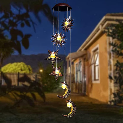 Solar LED Windspiele Sonne Mond Stern Garten Wasserdicht