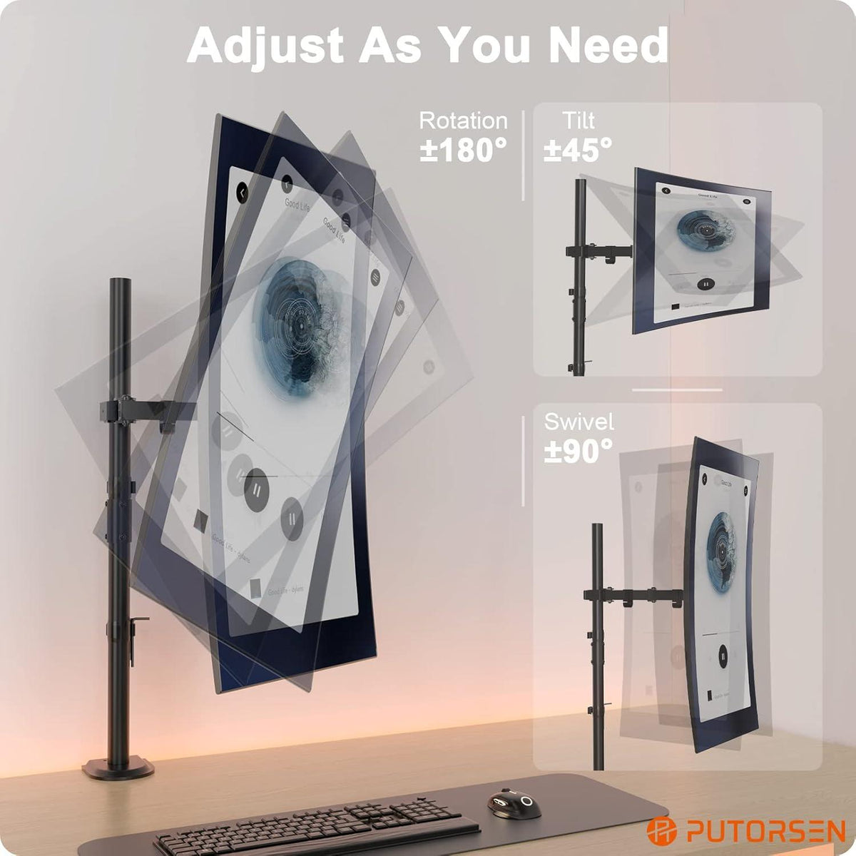 Monitor Halterung 80cm Höhe 1 Monitor 13-35 Zoll, Einstellbarer Arm, 9kg VESA