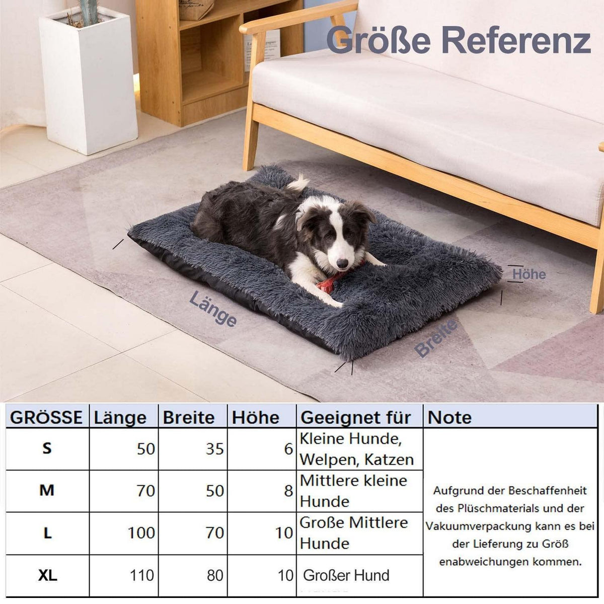 Hundebett Großes Waschbares Hundekissen Grau 100x70cm