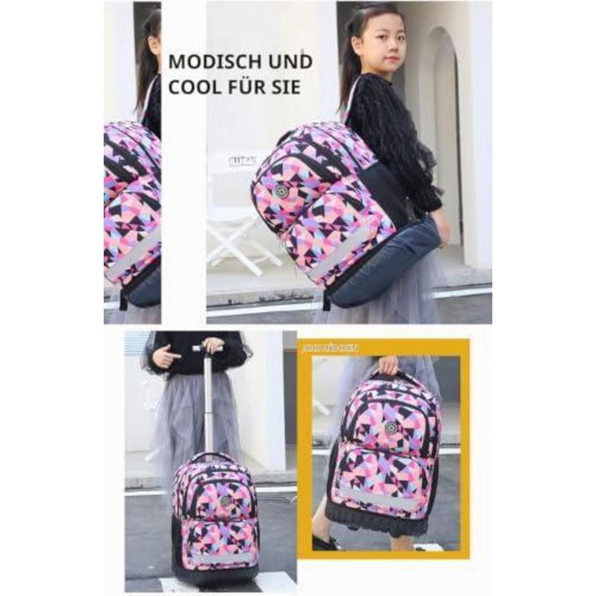 Schultrolley Rucksack mit Rollen – Grün für Jungen & Mädchen