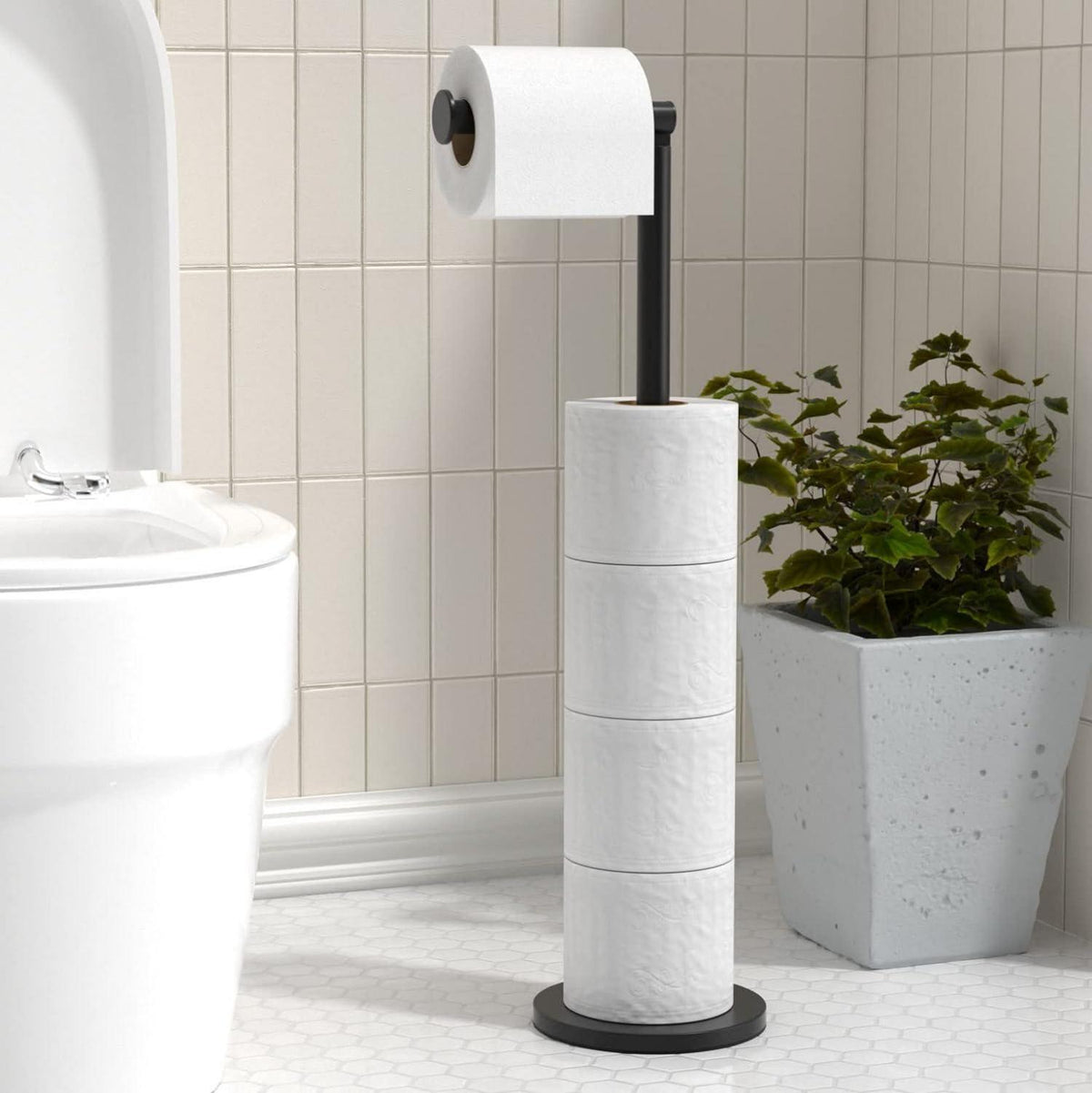 Toilettenpapierhalter freistehend Edelstahl Matt-schwarz faltbar