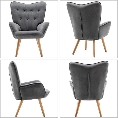 Ohrensessel mit Hocker – Dunkelgrauer Samt Relaxsessel