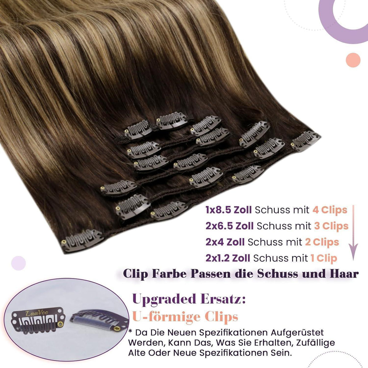 Clip-in Haarverlängerung Echthaar Braun Balayage 35cm