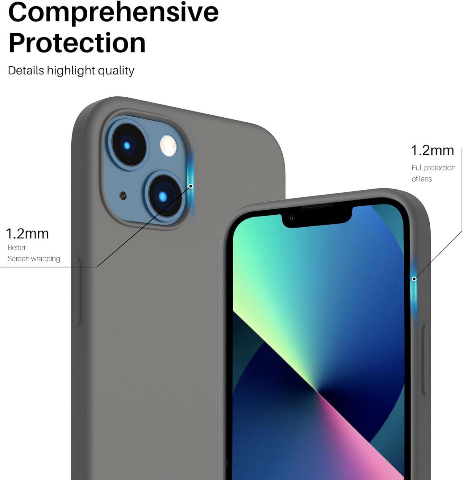 Schutzhülle ORNARTO iPhone 13 6,1 Silikon Case Voller Schutz Flüssig Grau