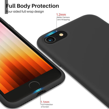 ORNARTO iPhone SE 3 Silikon Case 2022 Schwarz - Voller Schutz 4,7 Zoll