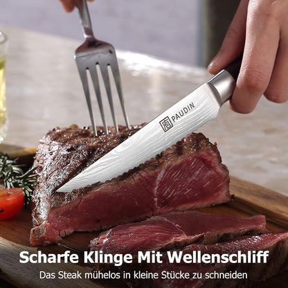 8-teiliges Steakmesser Set aus deutschem Edelstahl mit Holzgriff