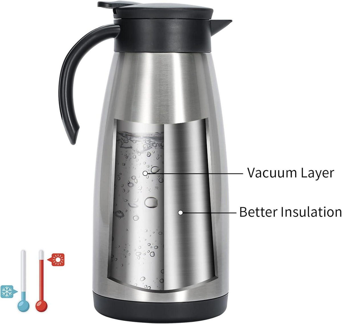 Edelstahl Isolierkanne 1,5 L Thermoskanne Vakuum Kaffeekanne Teekanne Silber