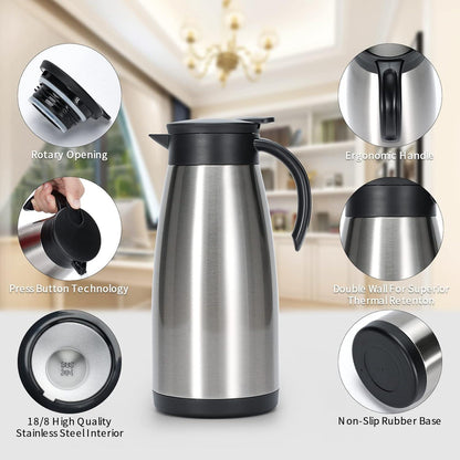 Isolierkanne Edelstahl 1,5L doppelwandig Vakuum Teekanne Kaffeekanne