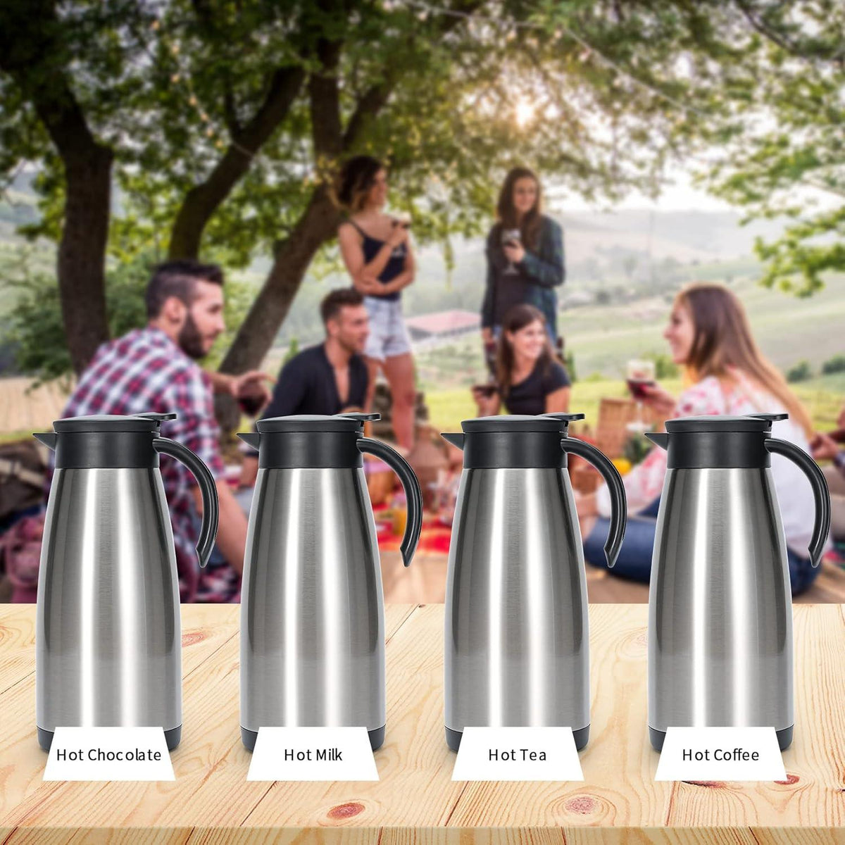 Edelstahl Thermoskanne 1,5L doppelwandig Vakuum Kaffeekanne Teekanne