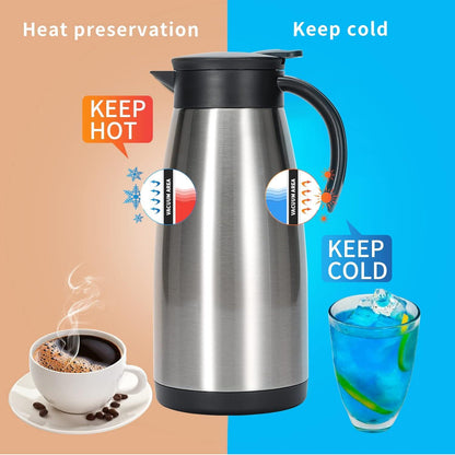 Edelstahl Isolierkanne 1,5 L Thermoskanne Vakuum Kaffeekanne Teekanne Silber