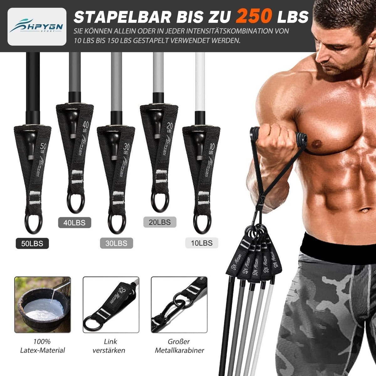 Fitnessbänder Set 150lbs 200lbs 250lbs Resistance Bands 5